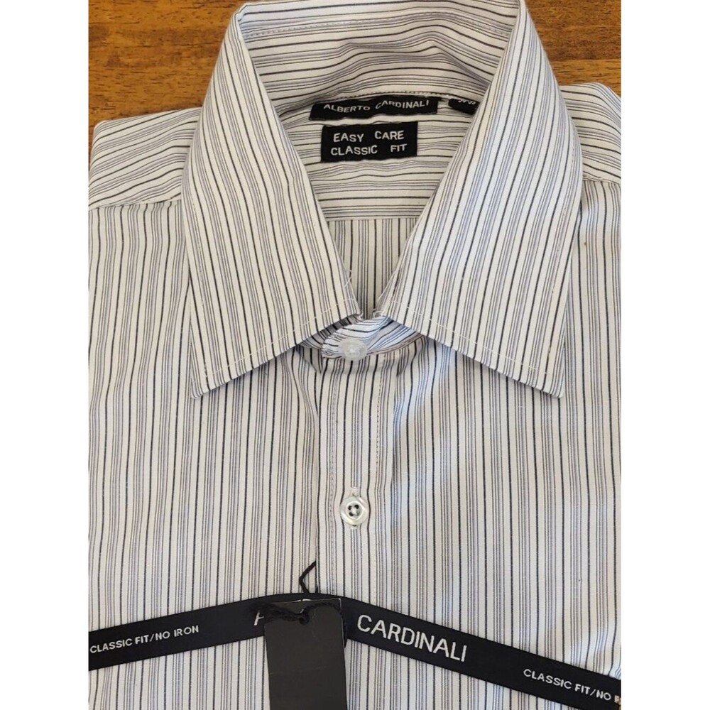 Alberto Cardinali Dress Shirt 15.5 34/35 Blue Stripe Easy Care Classic Fit NWT